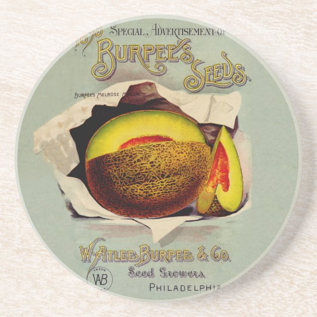 Cantaloupe Seed Advertising Art Antique Coaster (Front)