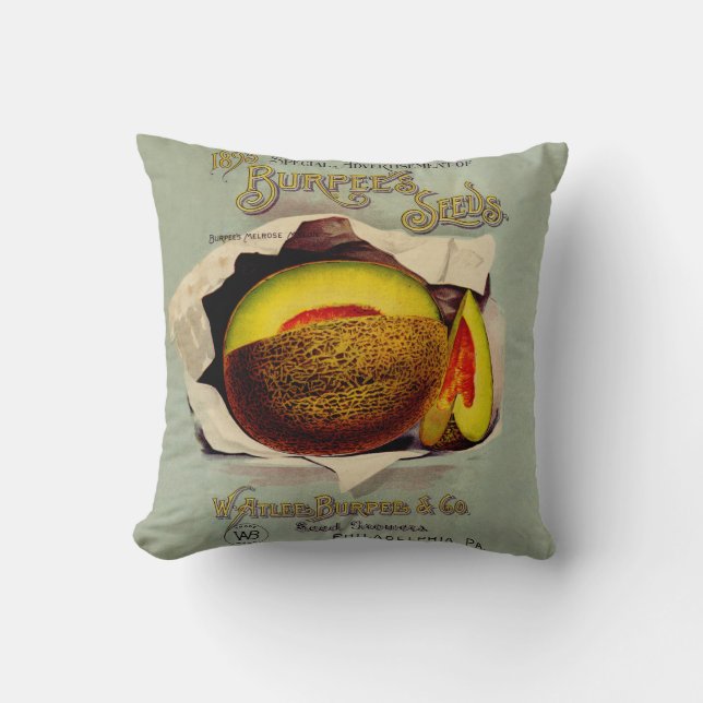 Cantaloupe Seed Advertising Art Antique Cushion (Front)