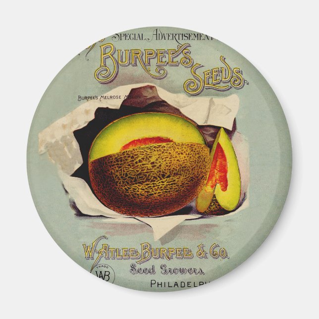Cantaloupe Seed Advertising Art Antique Magnet (Front)