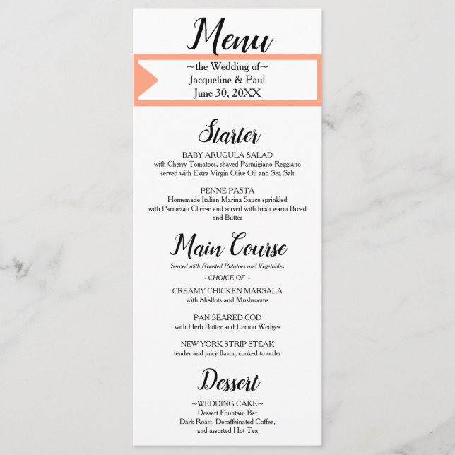 Cantaloupe White Monogram Wedding Menu (Front)