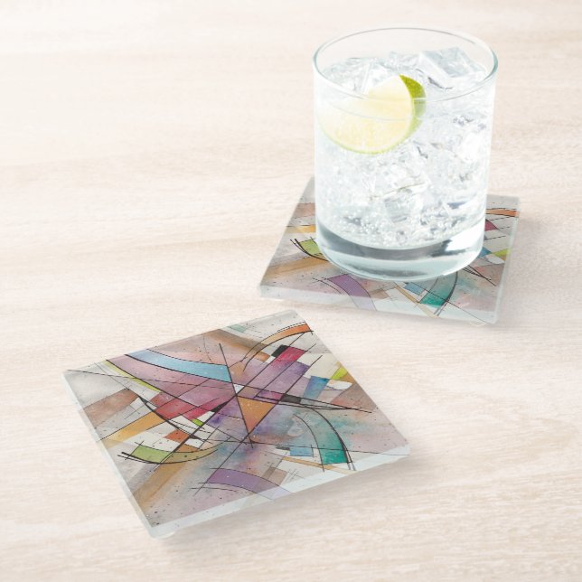 CANTATA in PASTEL MAJOR Abstract Art Glass Coaster (Angled)