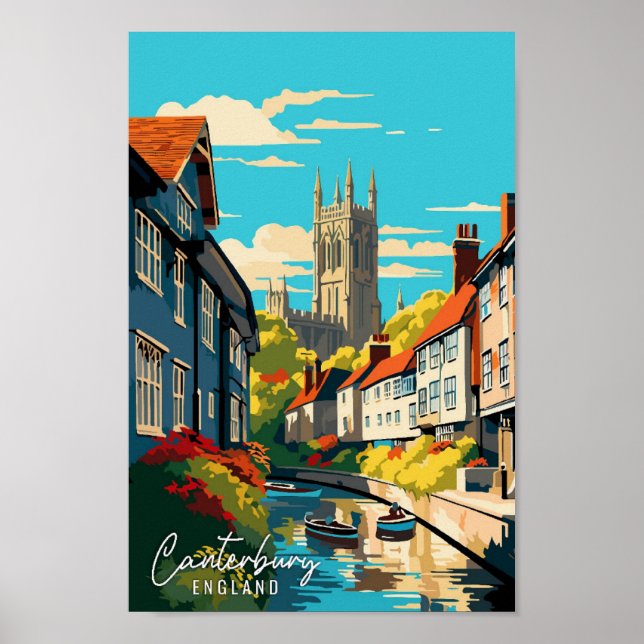 Canterbury England Art vintage travel illustration Poster (Front)