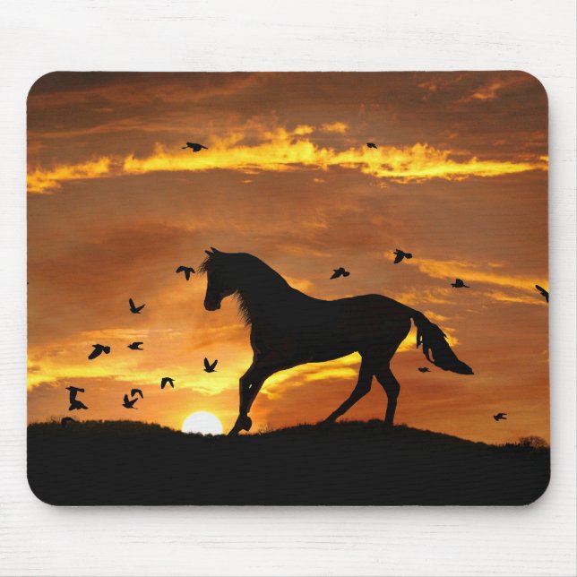 Cantering Horse and Birds in Sunset Mouse Pad (Front)