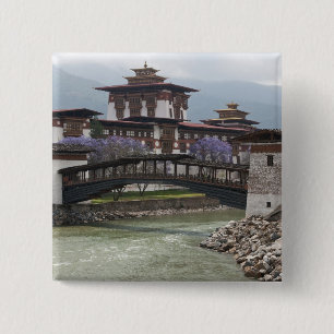 Cantilevered bridge near Punakha Dzong palace 15 Cm Square Badge