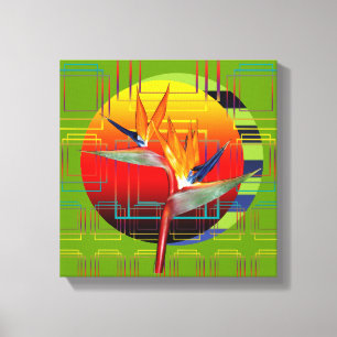 Canvas 12 x12  Bird of Paradise Geometric Sunset Print