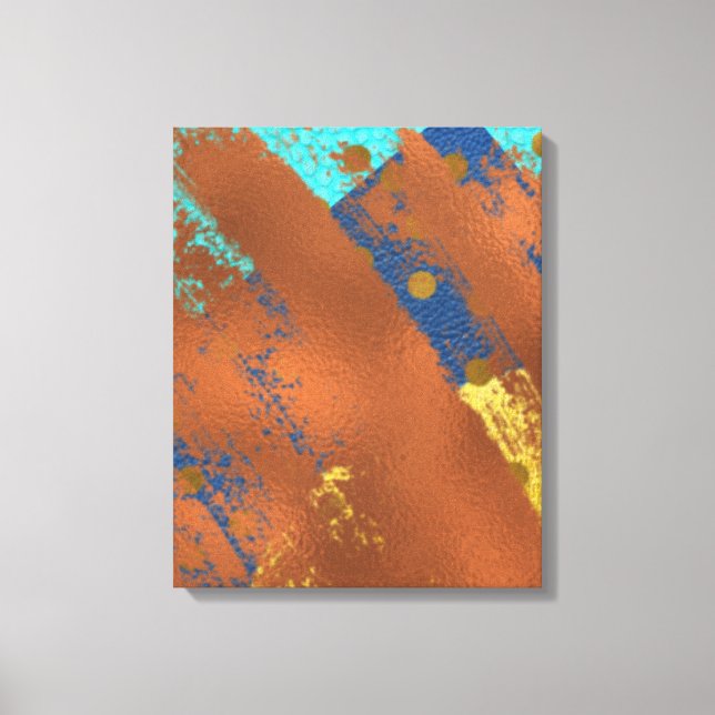 Canvas Abstract Artwork Blue Copper Gold Print (Front)