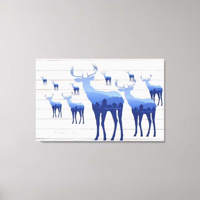 Canvas Art-Blue Deer White Wash Boards (Front)