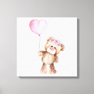 Canvas Art -- Girl Baby Bear With Balloon