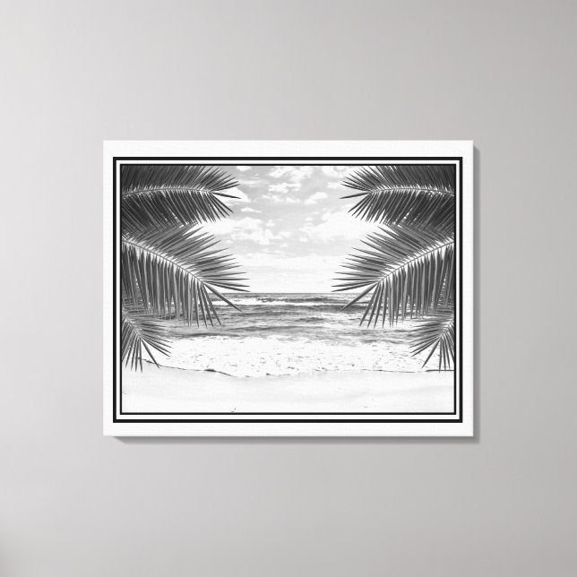 Canvas Art-Tropical Beach in B&W (Front)