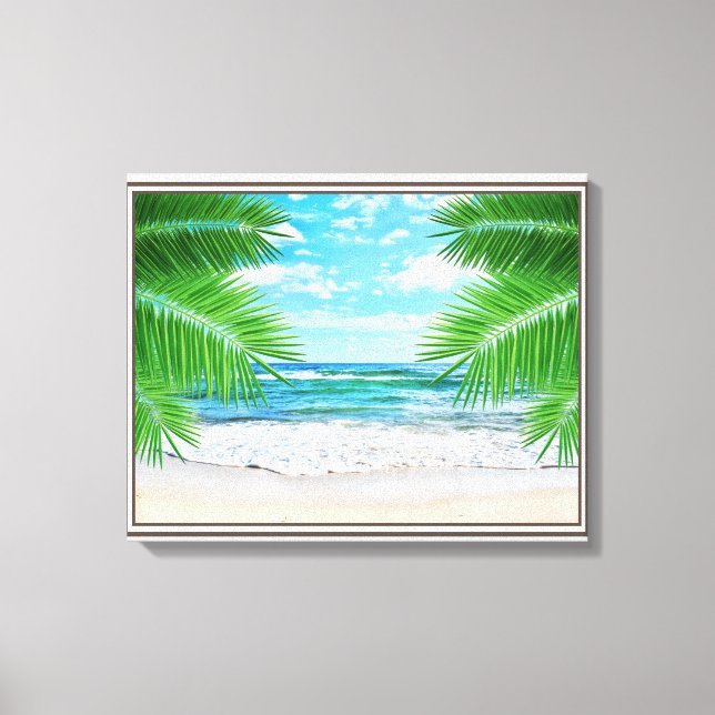 Canvas Art-Tropical Beach in Sepia Print (Front)