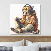 Canvas Cheetah Playing Video Games Art for Kids
