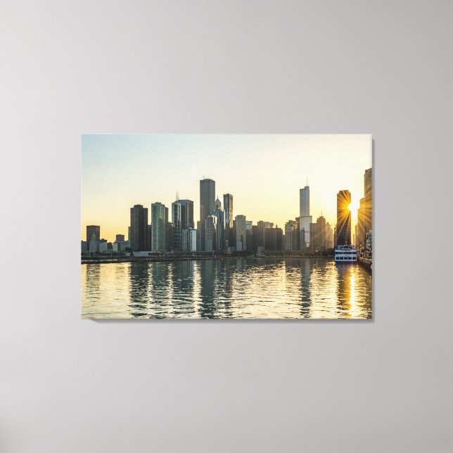 Canvas - Chicago Skyline in Illinois at Sunset Print (Front)
