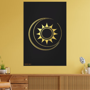 Canvas Golden Celestial Harmony Moon Sun Art Print