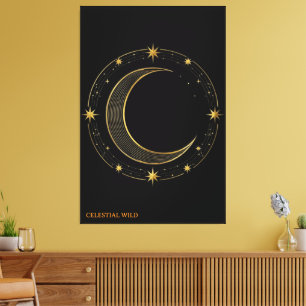 Canvas Luxury Black Gold Celestial Moon Art Print