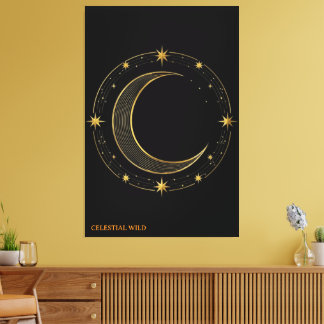 Canvas Luxury Black Gold Celestial Moon Art Print
