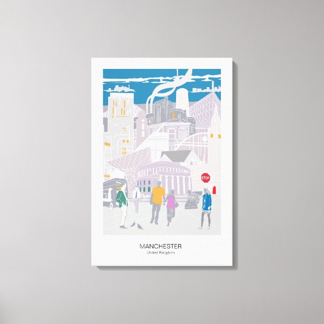 Canvas Manchester Skyline Illustration Print (Front)