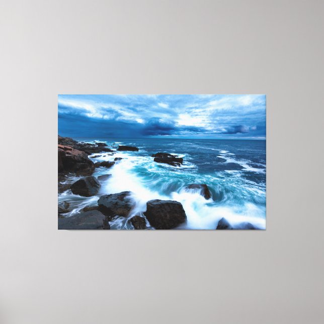 Canvas - Ocean Waves Crashing On The Rocky Shore (Front)
