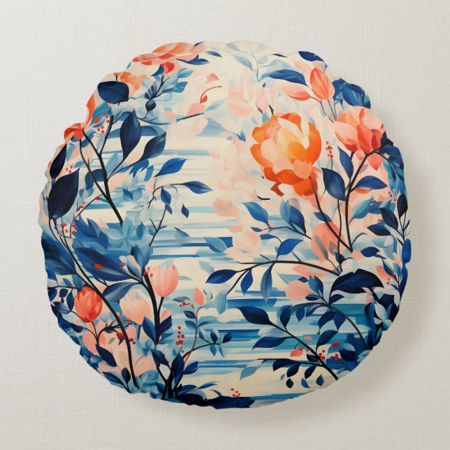 Canvas of Flowers in Full Bloom Watercolor Round Cushion (Front)