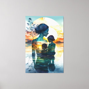 canvas painting mother and her two sons.p print