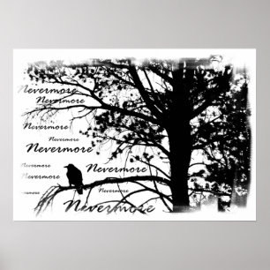 Canvas Print - B&W Nevermore Raven Silhouette