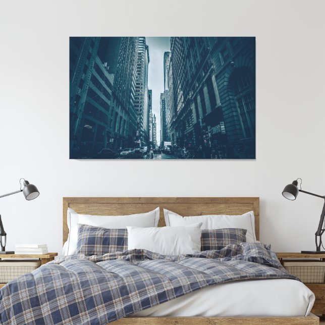 Canvas Print - Metropolis Blue Monochrome  (Insitu(Bedroom))