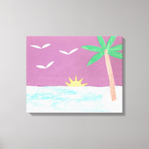 Canvas Print of Palm Tree and Magenta Sky