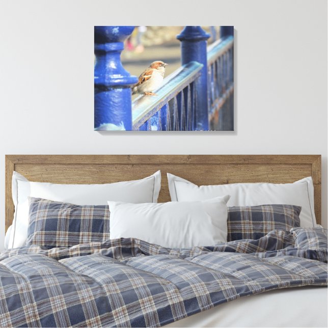 Canvas print - Sparrow on fence (Insitu(Bedroom))
