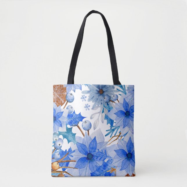  Canvas Tote Bag, Tote Bag with Floral Print, Xmas (Front)