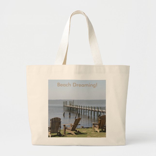 Canvas Tote, Beach Scene - photography Large Tote Bag (Front)