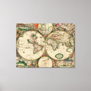 Canvas Vintage World Map 1689 Print