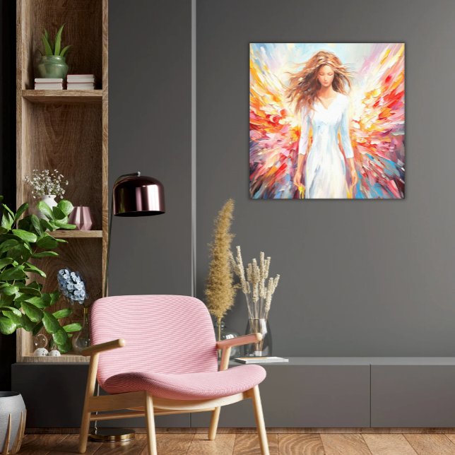 Canvas Wall Art Bright Abstract Angel  (Canvas Print Bright Colors Angel Vibrant Wings Peaceful Yet Energetic Wall Art)