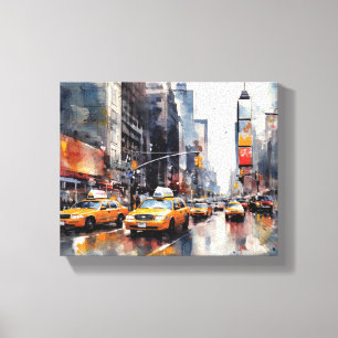 Canvas with New York City, painted landscape. Print