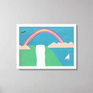 Canvas with Rainbow and Waterfall Scene Print