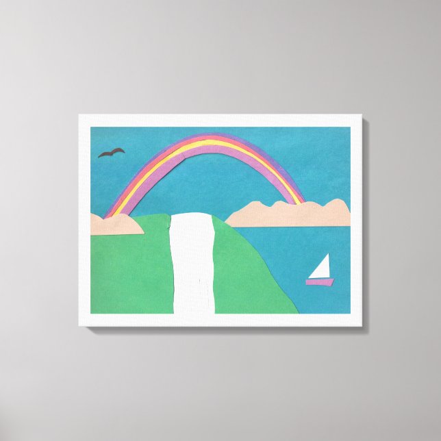 Canvas with Rainbow and Waterfall Scene Print (Front)