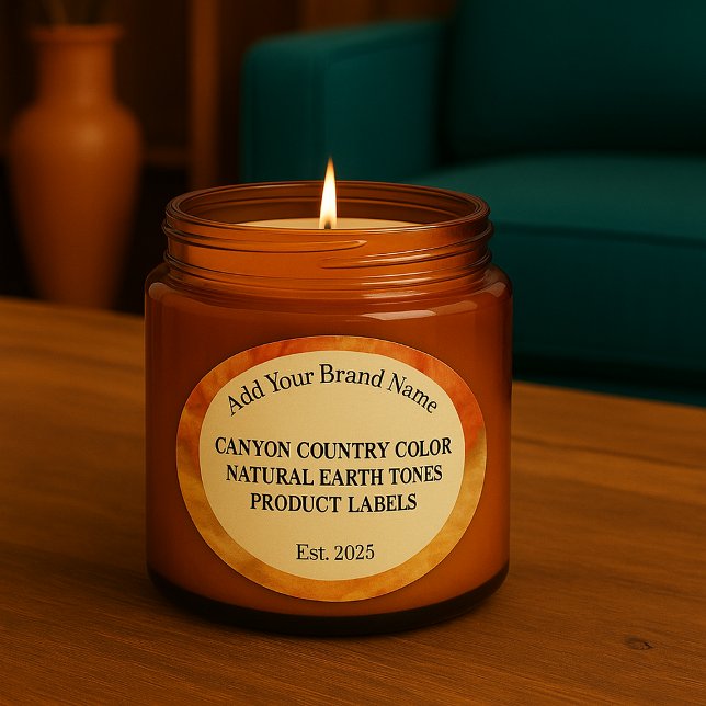 Canyon Colors Natural Earth Custom Oval Sticker (Southwestern Earth tones product labels shown as homemade candle product label, suggested use)