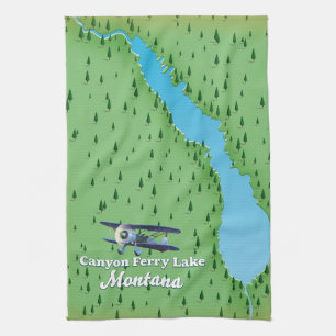 Canyon Ferry Lake Montana lake map Tea Towel