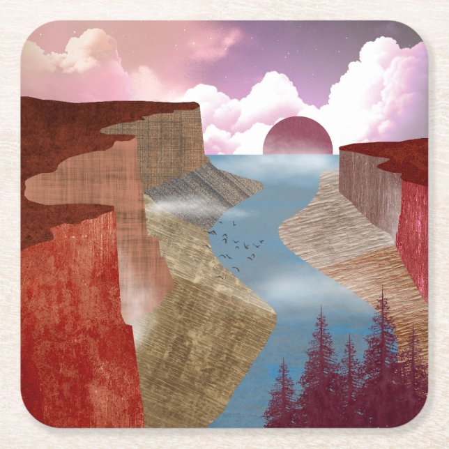 Canyon Ocean Landscape Square Paper Coaster (Front)