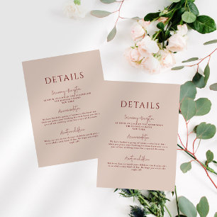 Canyon Rose Minimalist Wedding Details Enclosure Card