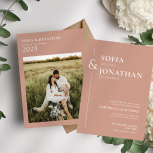 Canyon Rose Minimalist Wedding Photo Invitation