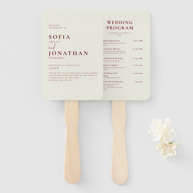 Canyon Rose Minimalist Wedding Programs Hand Fan (Front and Back)