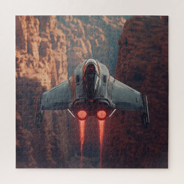 Canyon Run Jet with Afterburners – Sci-Fi Puzzle (Vertical)