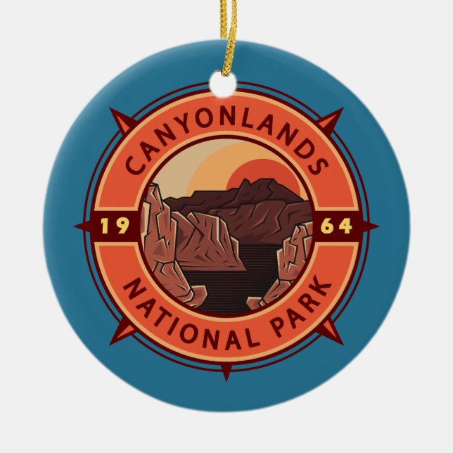 Canyonlands National Park Retro Compass Emblem  Ceramic Tree Decoration (Front)