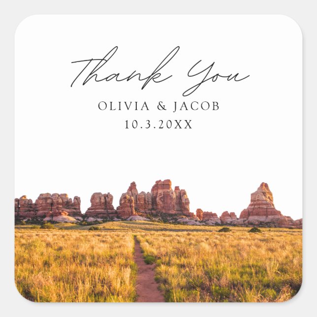 Canyonlands Wedding Scenic Photo Thank You Square Sticker (Front)