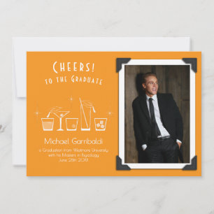 Cap and Cocktail Graduation Announcement Orange