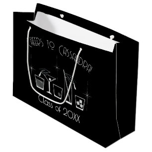Cap and Cocktail Graduation Party Black Large Gift Bag