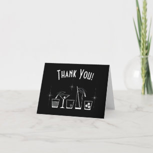 Cap and Cocktail Graduation Party Black Thank You Card