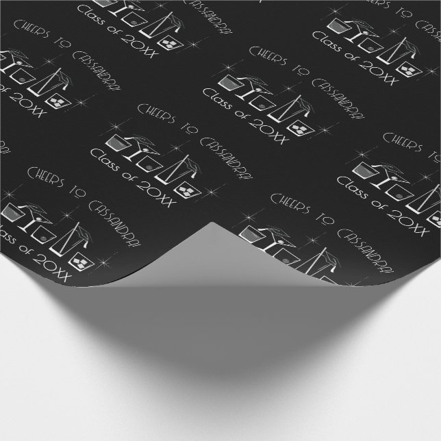 Cap and Cocktail Graduation Party Black Wrapping Paper (Corner)