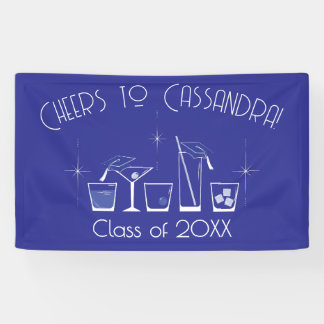 Cap and Cocktail Graduation Party Blue Banner