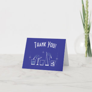 Cap and Cocktail Graduation Party Blue Thank You Card