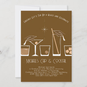 Cap and Cocktail Graduation Party Brown Invitation
